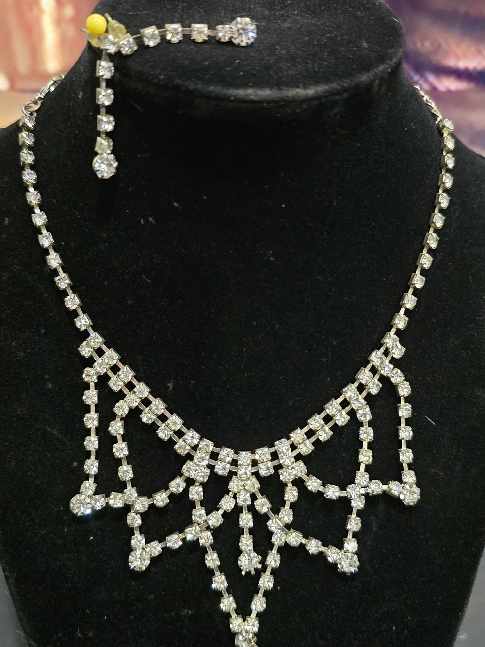 Rhinestone Lotus Necklace With Matching Drop Earrings